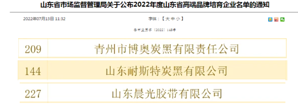 晨光膠帶、博奧炭黑、耐斯特入選山東省高端品牌培育企業名單 晨光膠帶、博奧炭黑、耐斯特入選山東省高端品牌培育企業名單